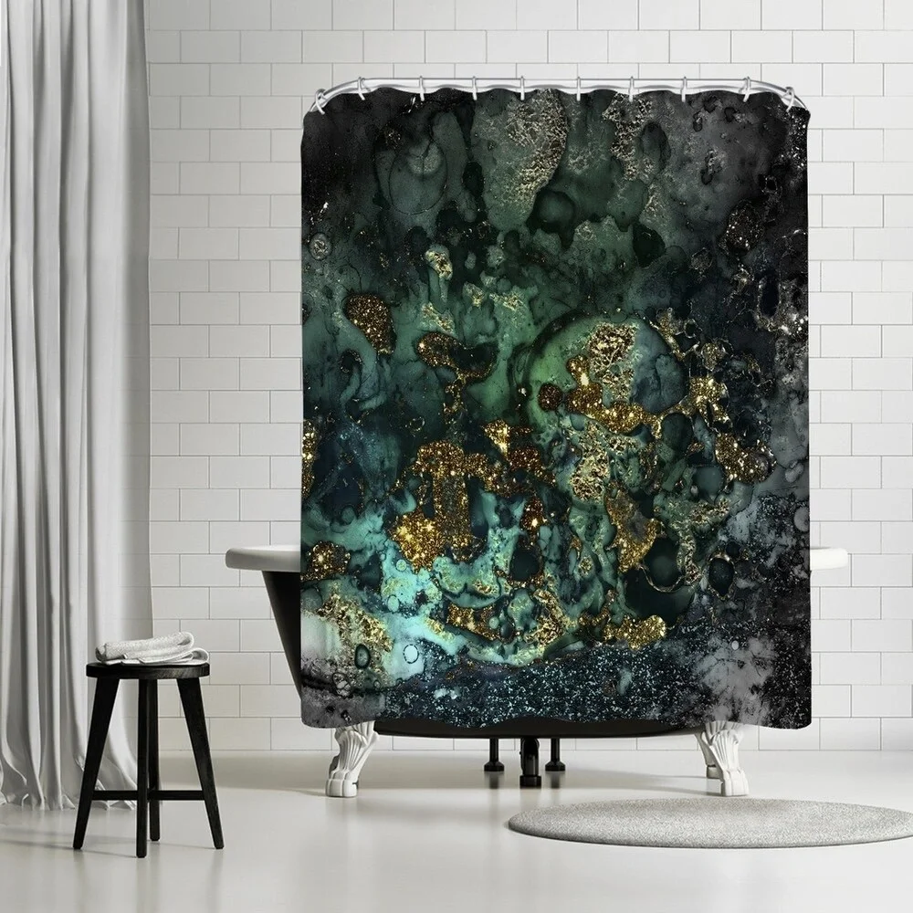 Luxury Dark Malachite Gold Shower Curtain